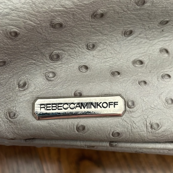 Rebecca Minkoff Leather Ostrich Embossed Grey Handbag with Shoulder Strap - Picture 11 of 16